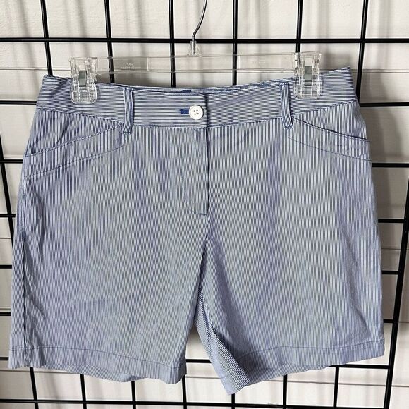 Talbots Stripe Seersucker Chino Shorts Womens 4 Blue Coastal Preppy - Picture 2 of 10